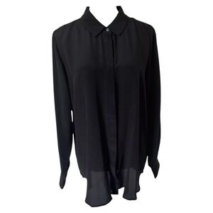 Boden 100% Silk Shirt Blouse Long Sleeve Collared Womens Size 14 Black